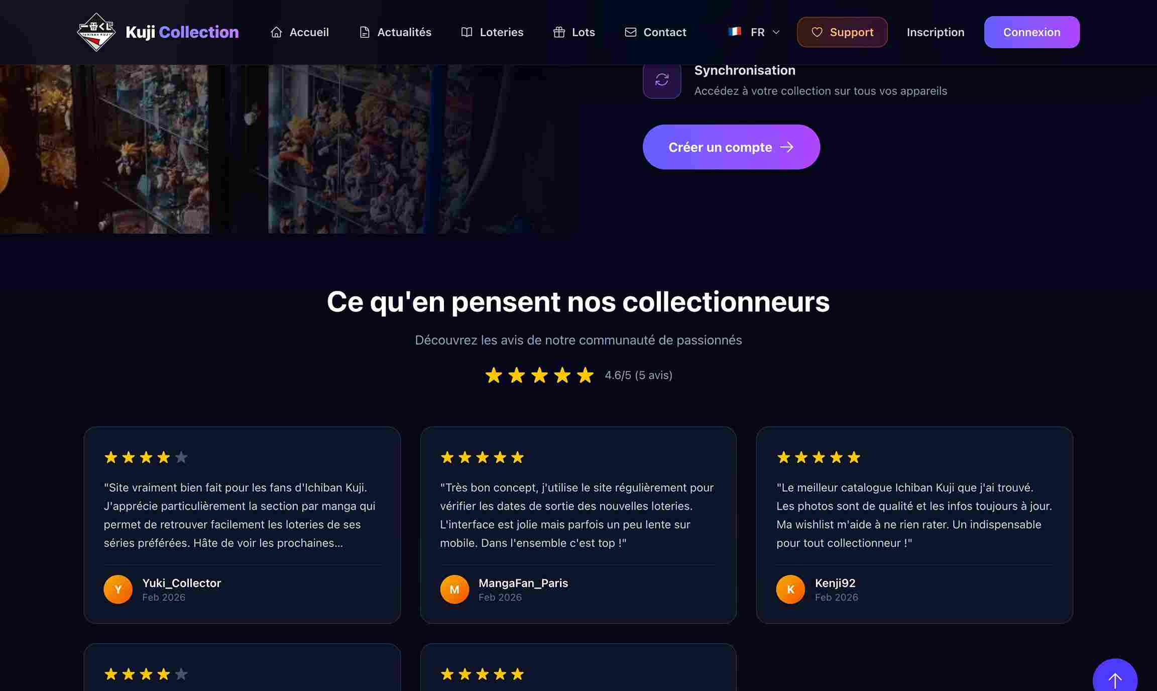 Section témoignages de la homepage